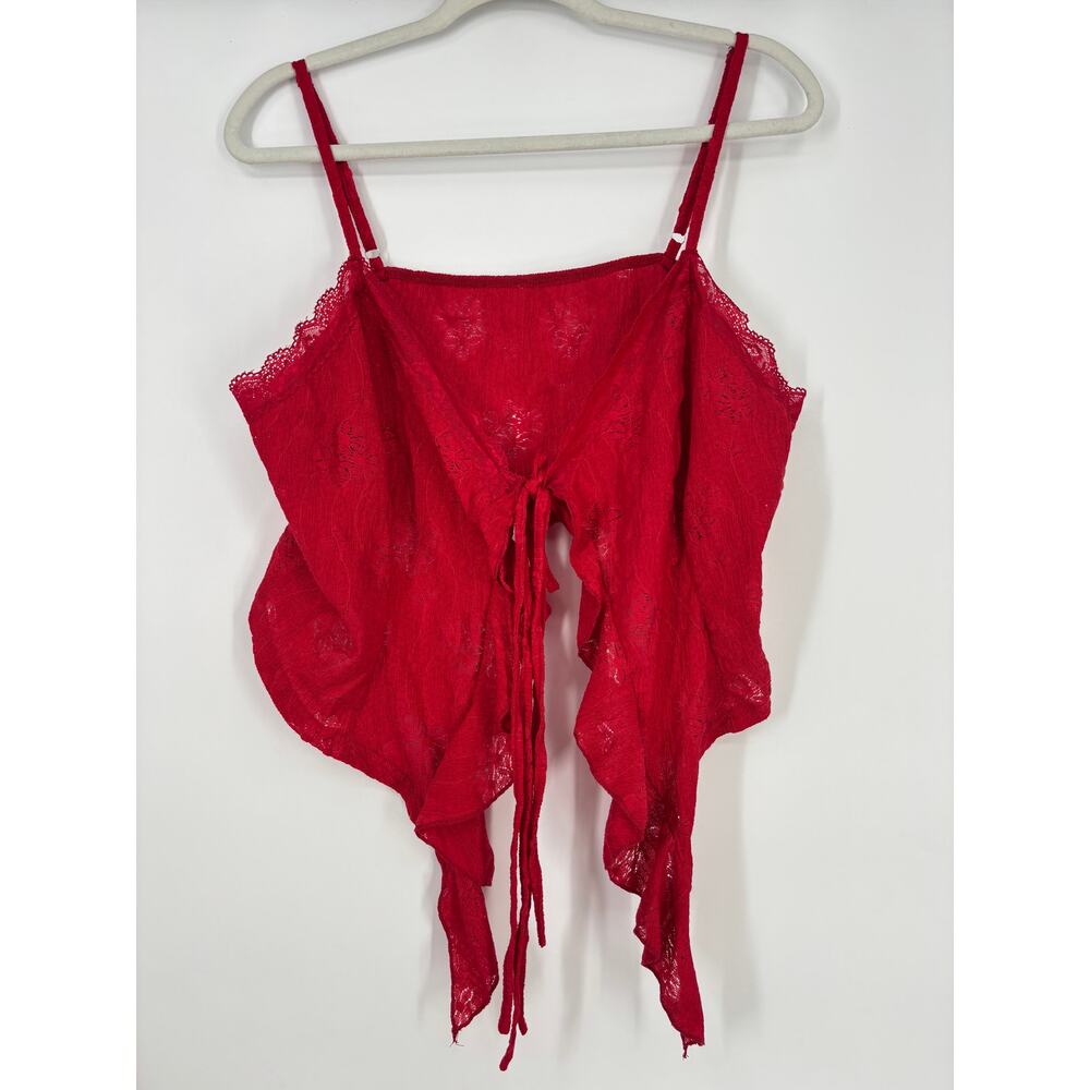 Cider Curve Red Lace‎ Tie Front Cami Top Spaguetti Straps Plus Size 1XL